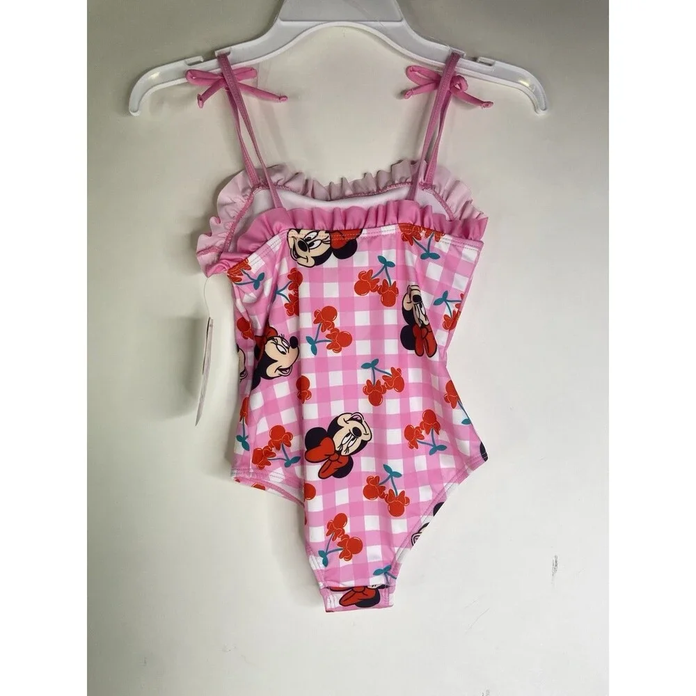 Disney Minnie Mouse Cherry Gingham One Piece Swimsuit Swimwear Girls Size 6
